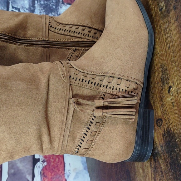 Just Fab "Walk The Line" Cognac Faux Suede Boots - Picture 6 of 14